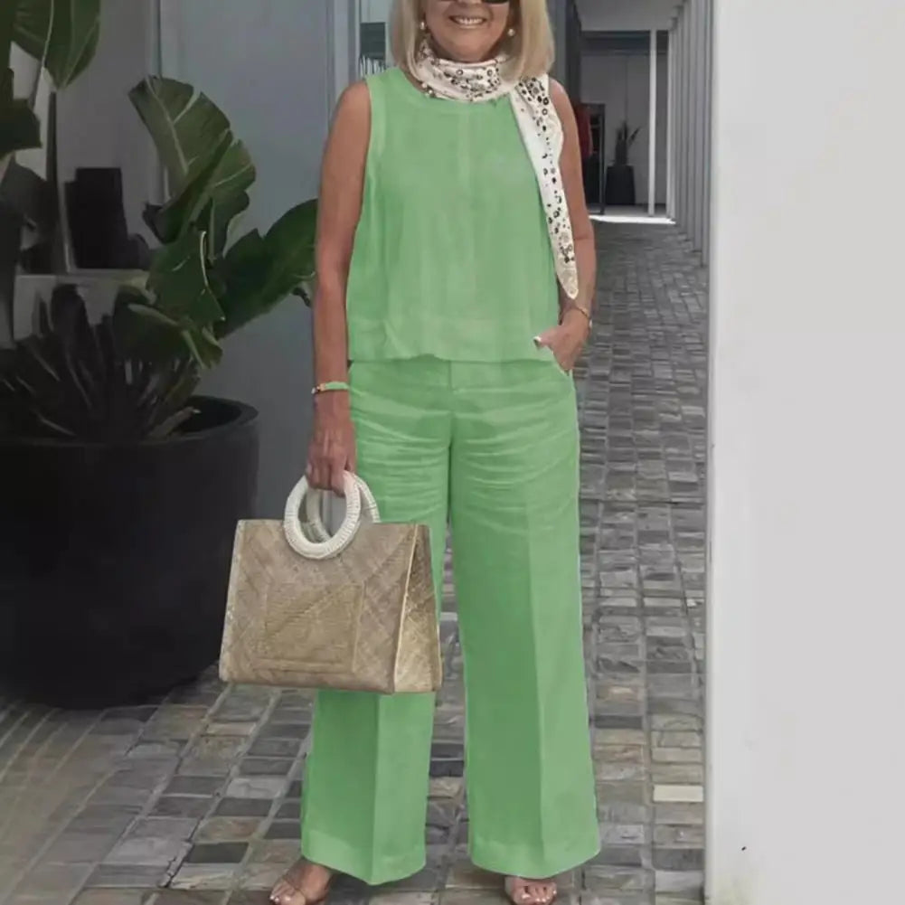 Casual O Neck Top And Wide Leg Trousers Set