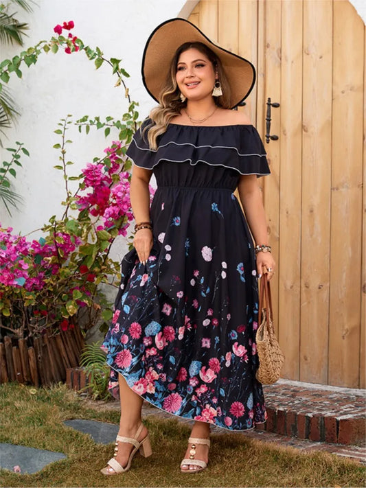 Off Shoulder Ruffle Pleated Floral Ptint Dress