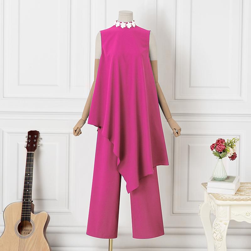 Elegant Bohemian Ruffle Top and Wide Leg Pants Suit