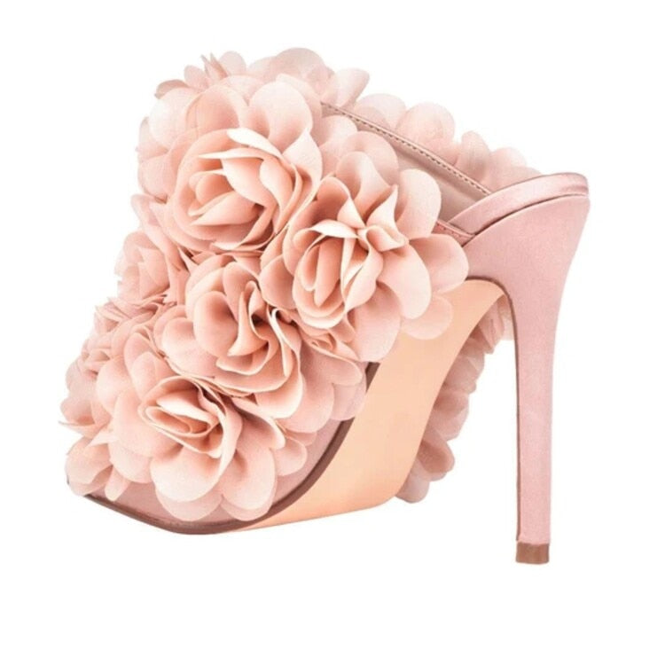 3D Lace Flower High Heel Open Toe Design Shoes