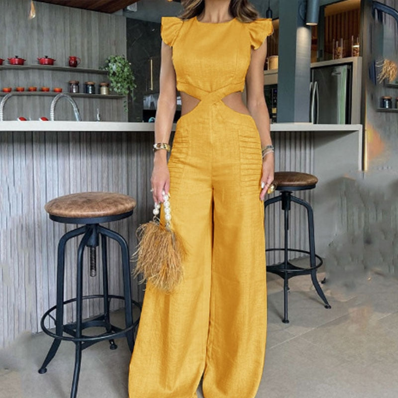 O Neck Flying Sleeve High Street Jumpsuit