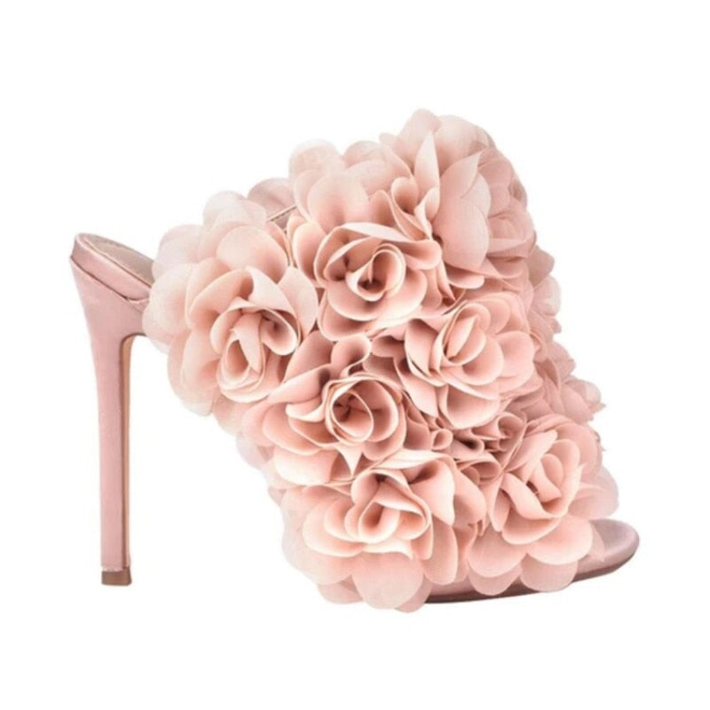 3D Lace Flower High Heel Open Toe Design Shoes