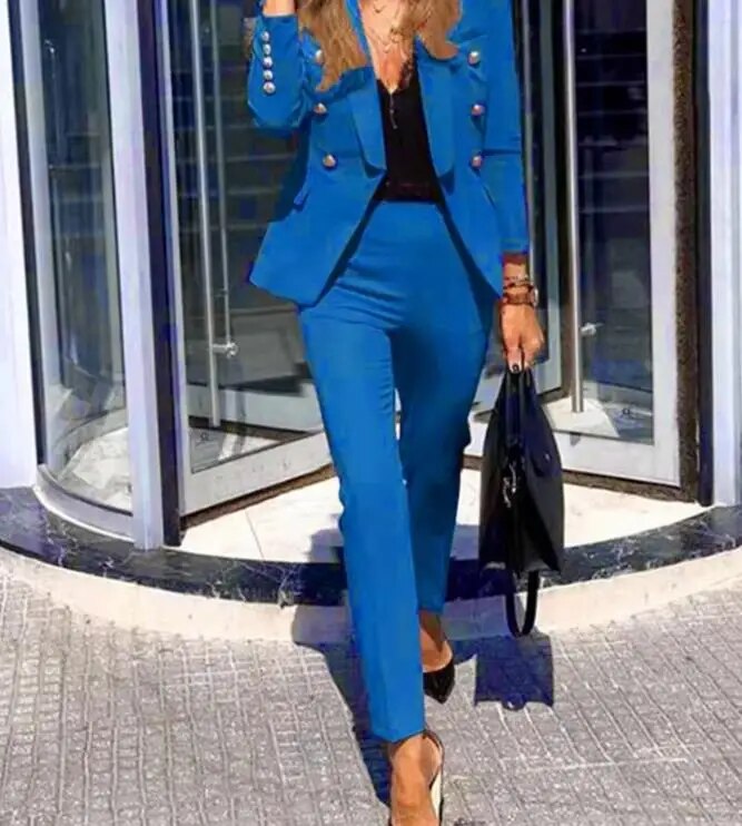 Casual Open Front Blazer Two Piece Pants Set