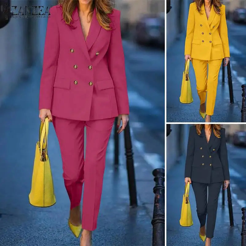 Elegant Vintage Long Sleeve Blazer And Trousers Two Piece Set