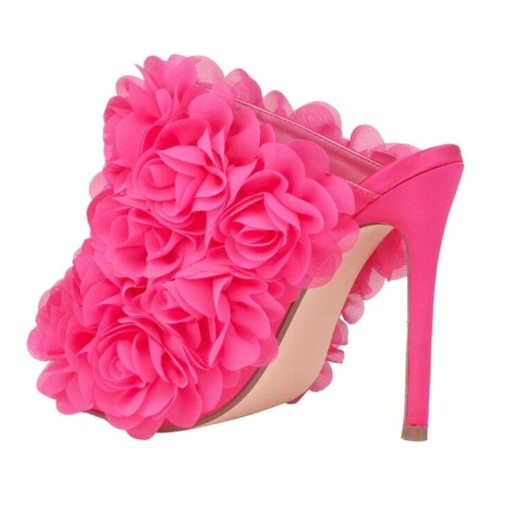 3D Lace Flower High Heel Open Toe Design Shoes