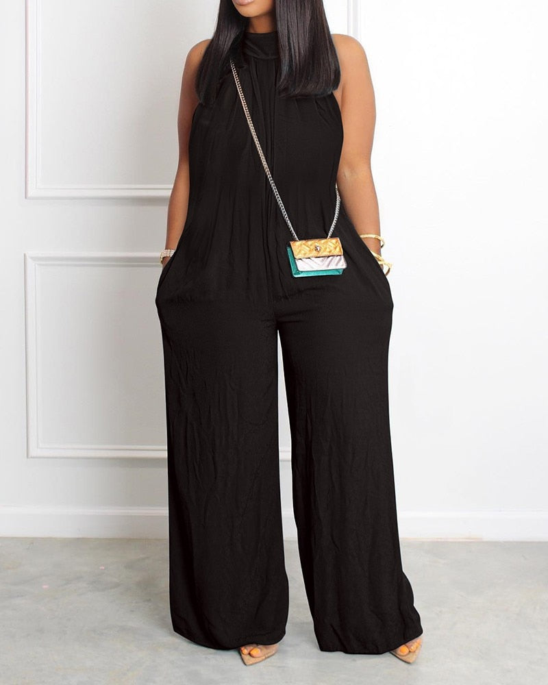 Casual Wide Leg Round Neck Loose Jumpsuit