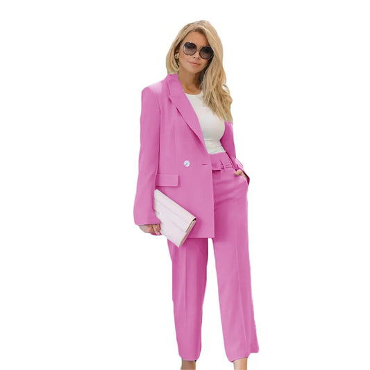 Formal Solid Color Lapel Blazer And Pants Set