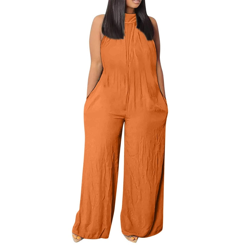 Casual Wide Leg Round Neck Loose Jumpsuit