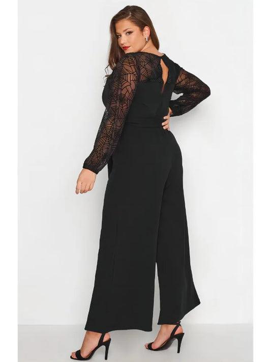 O-Neck Long Sleeve Lace Up Wide Leg Jumpsuit