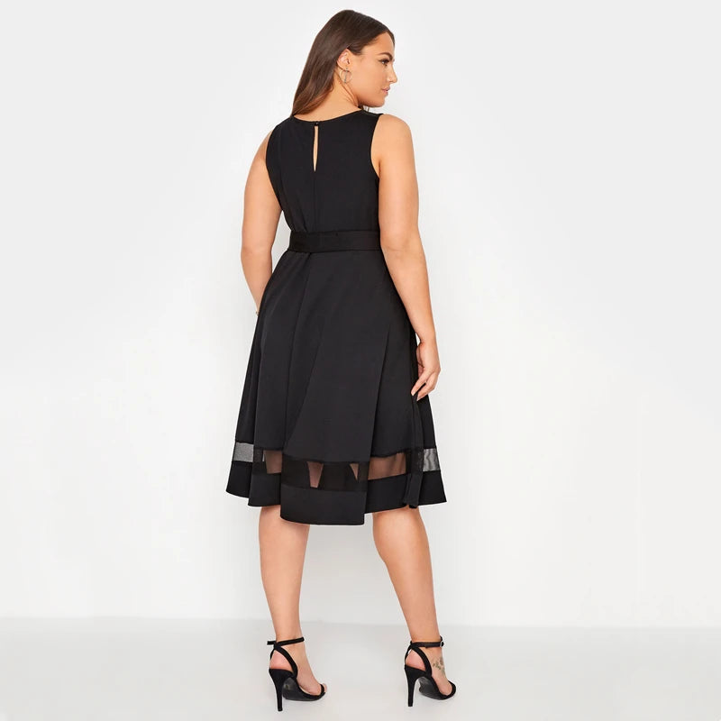 Sleeveless Mesh Panel Fit And Flare A-line Midi Dress