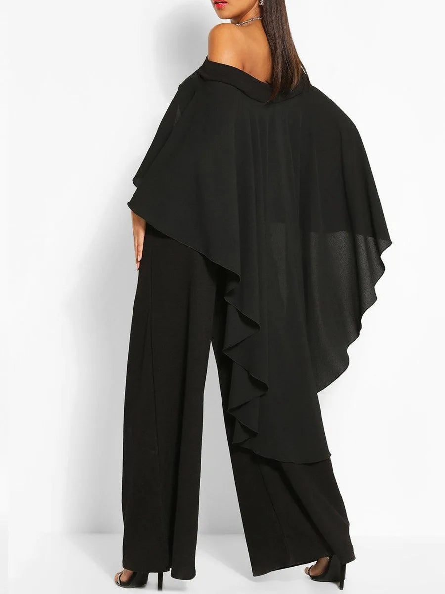 Elegant Off-Shoulder Cloak Sleeve Wideleg Jumpsuit