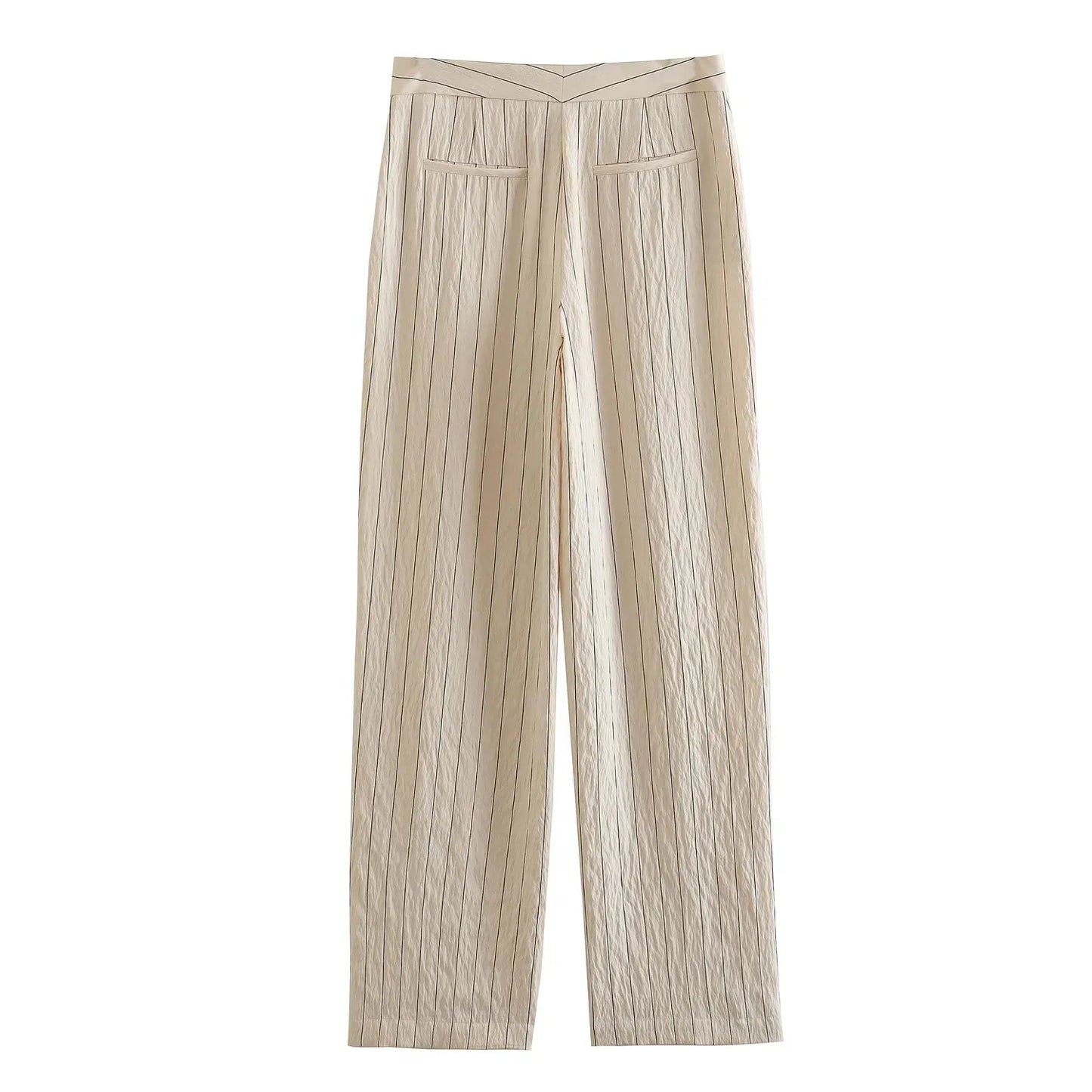 Vintage Stripe Notched Pocket Blazer And Straight Loose Pants Set