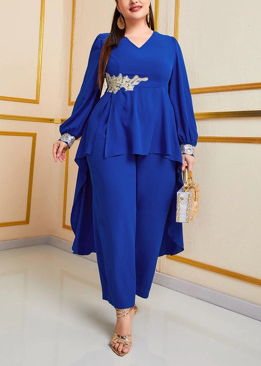 Two-Piece Round Neck Top and Loose Chiffon Straight Leg Pants Set