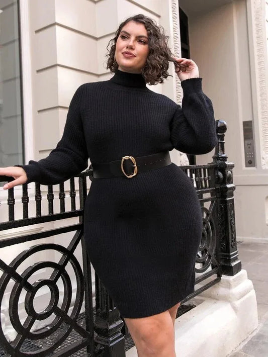 Sweater Casual Button High Neck Knit Dress