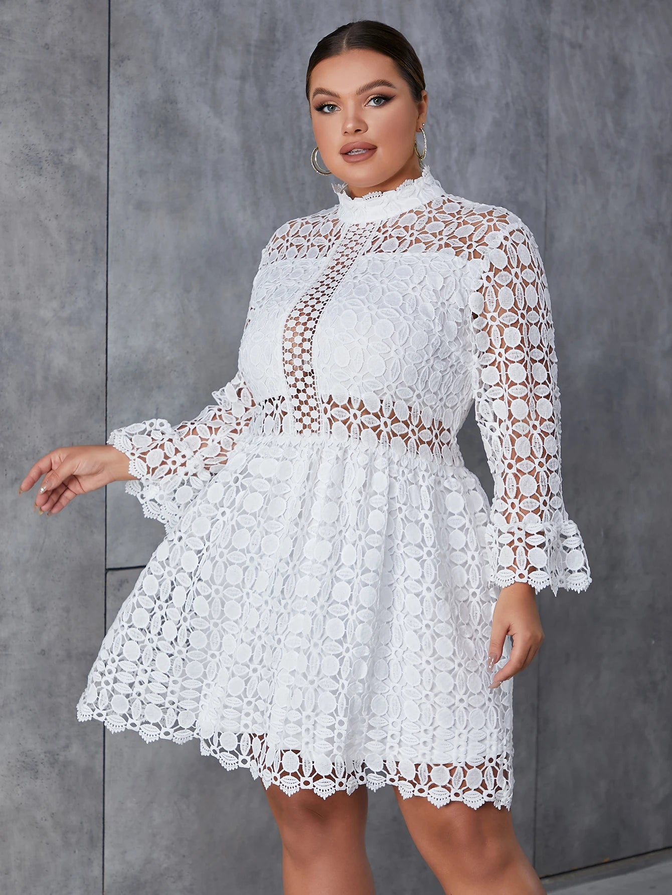 Vintage Lace High Neck Long Sleeve Dress