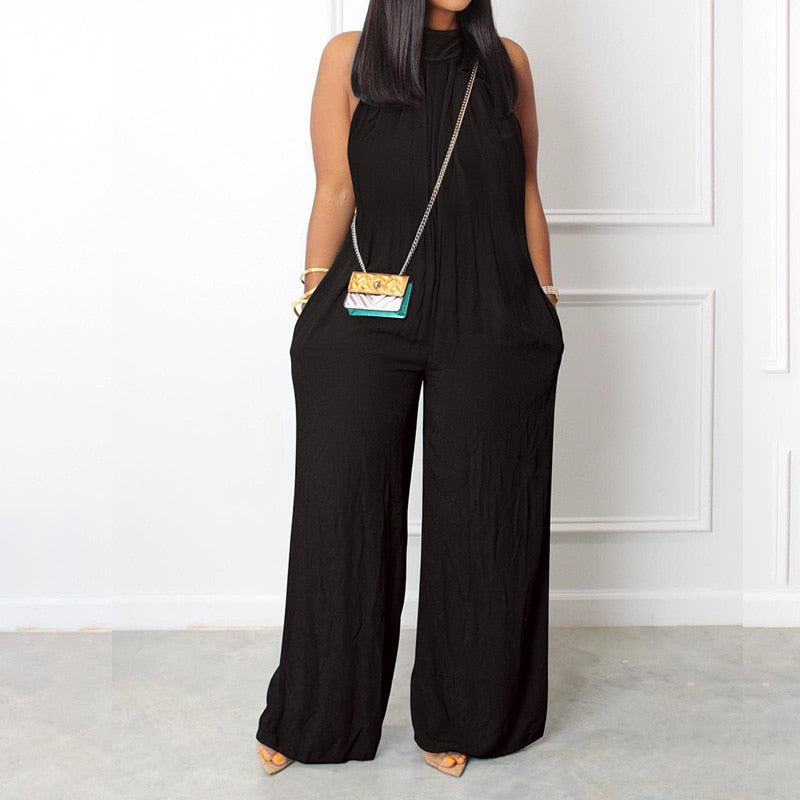 Casual Wide Leg Round Neck Loose Jumpsuit