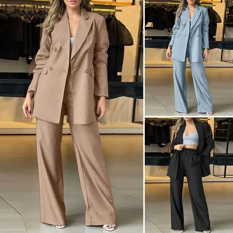 Full Sleeve Blazer And Wide Leg Pant  Vintage Two Piece Suit