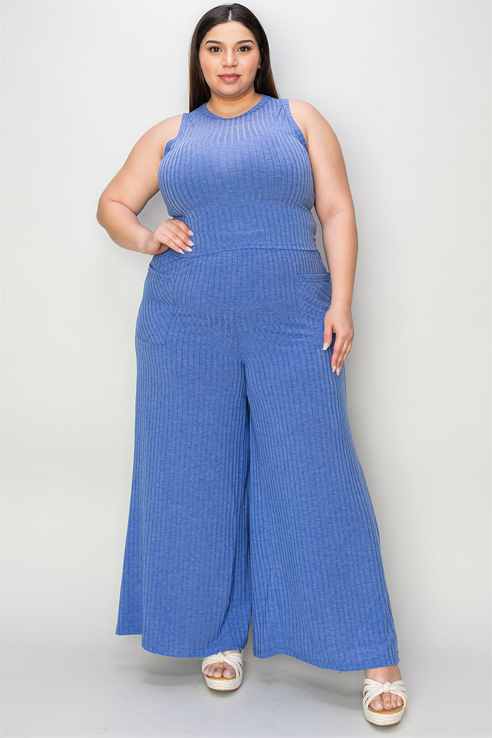 Ribbed Tank and Wide Leg Pants Set