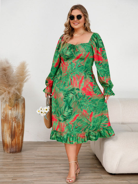 Ruffled Square Neck Flounce Sleeve Dress