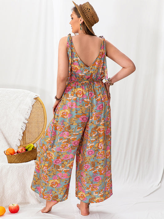 Printed Wide Leg Sleeveless Jumpsuit