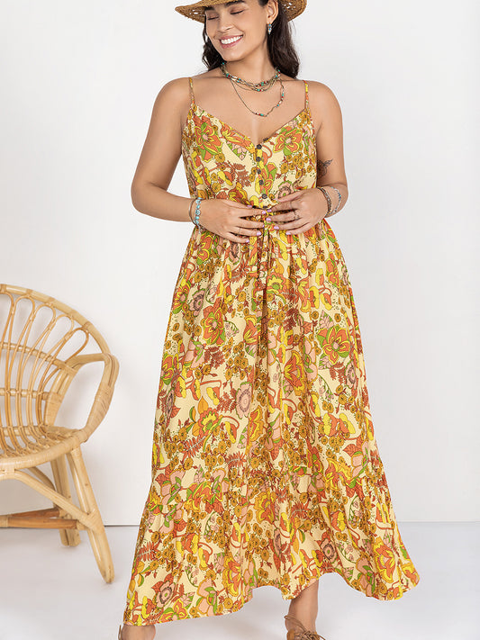 Printed V-Neck Maxi Cami Dress