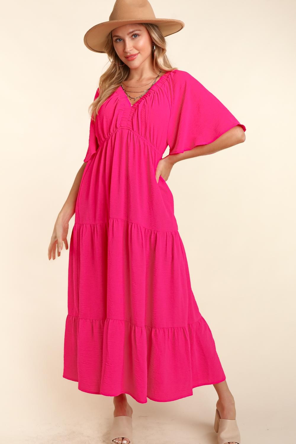 Tiered Babydoll Maxi Dress with Side Pocket