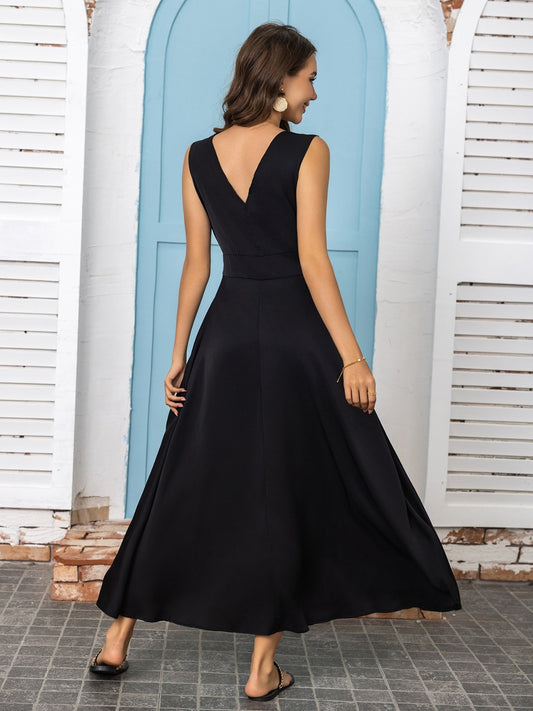 Slit V-Neck Sleeveless Midi Dress