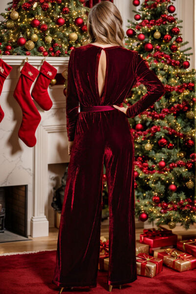 Tie Waist Long Sleeve Wide Leg Jumpsuit