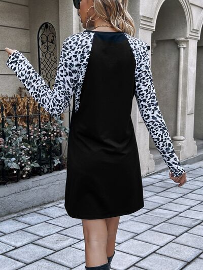 Leopard Round Neck Long Sleeve Dress