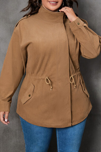 Zipper and Snap Down Drawstring Jacket