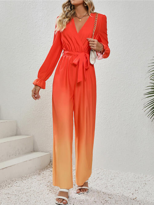 Tie Front Flounce Sleeve Jumpsuit