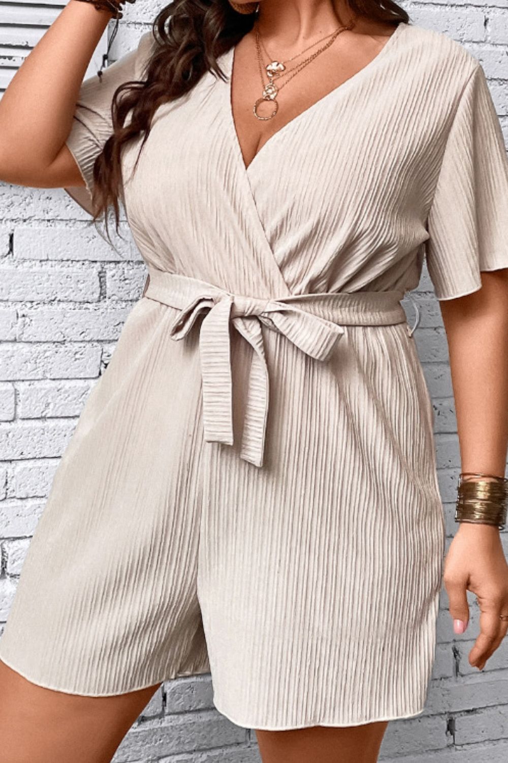 Tie Waist Surplice Neck Romper