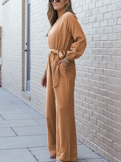 Single Shoulder Tie-Waist Jumpsuit