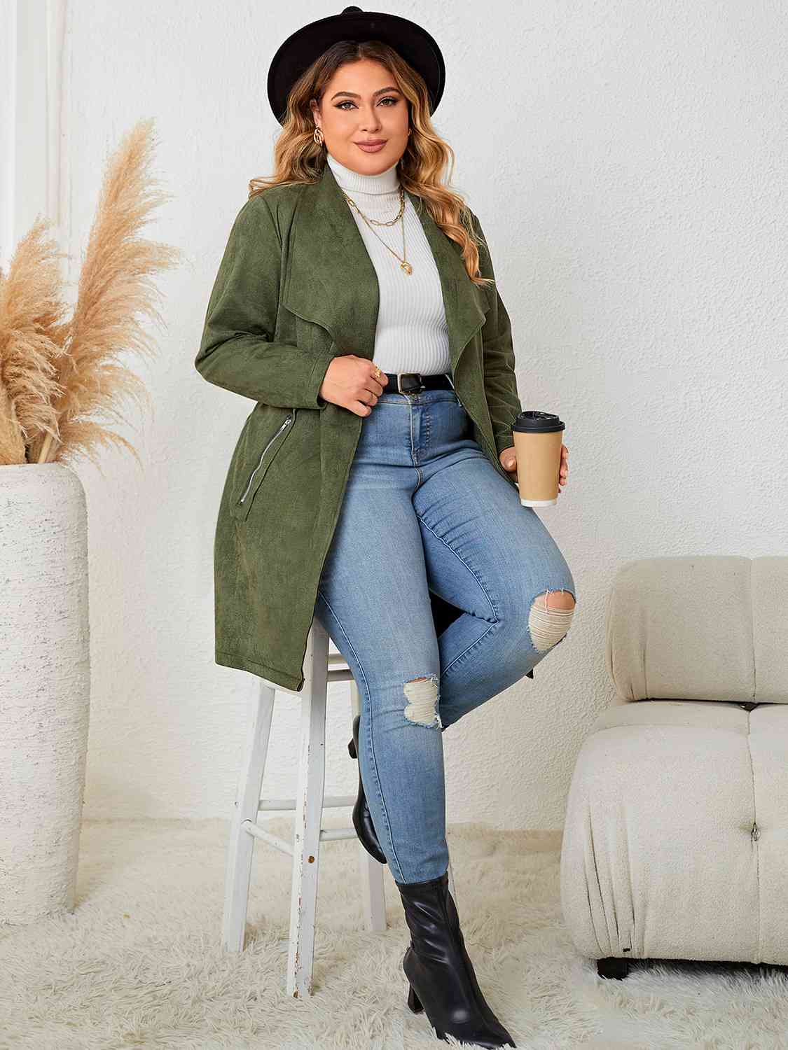 Tie Back Trench Style Coat