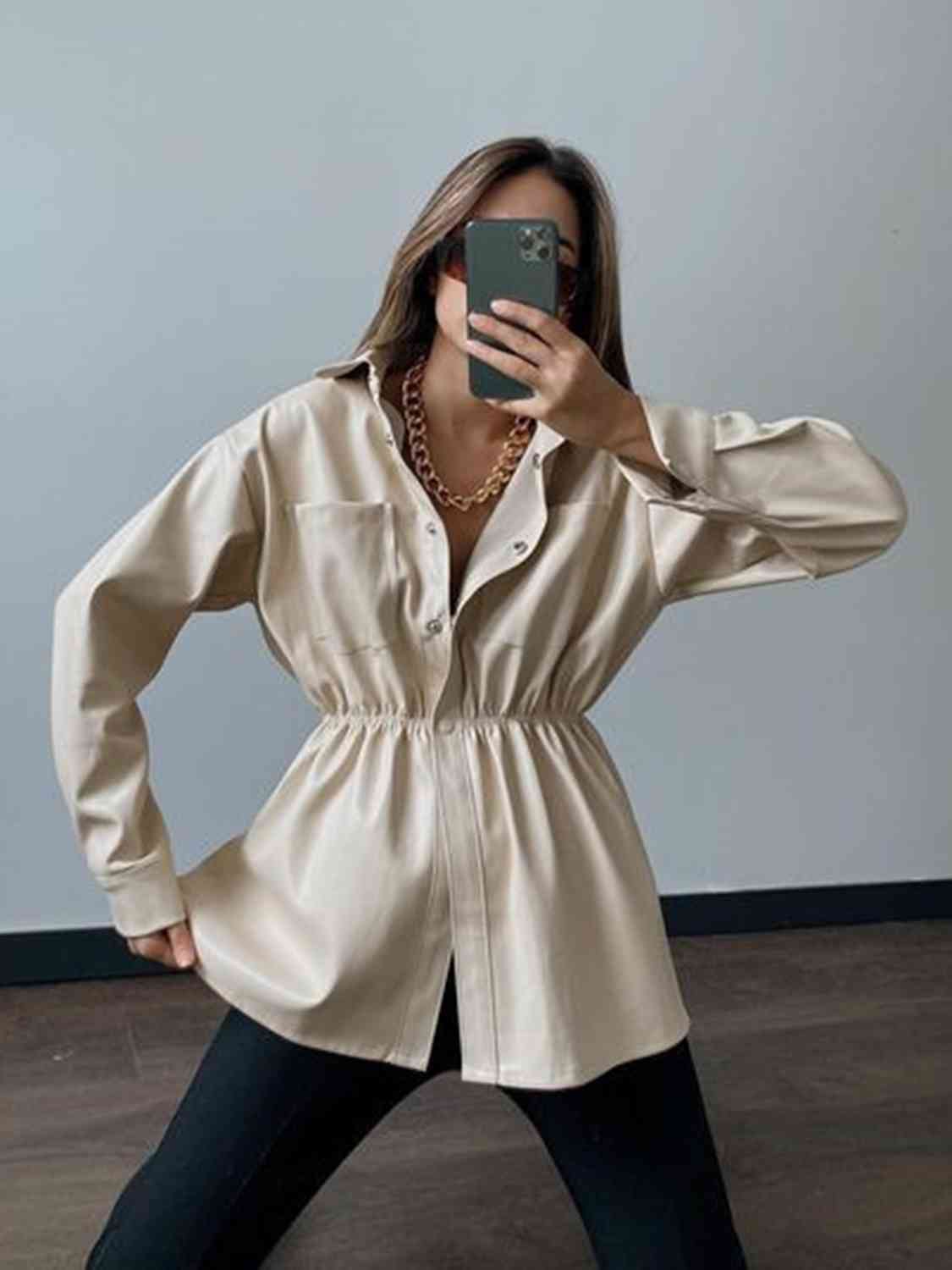 Snap Down Collared Jacket Top