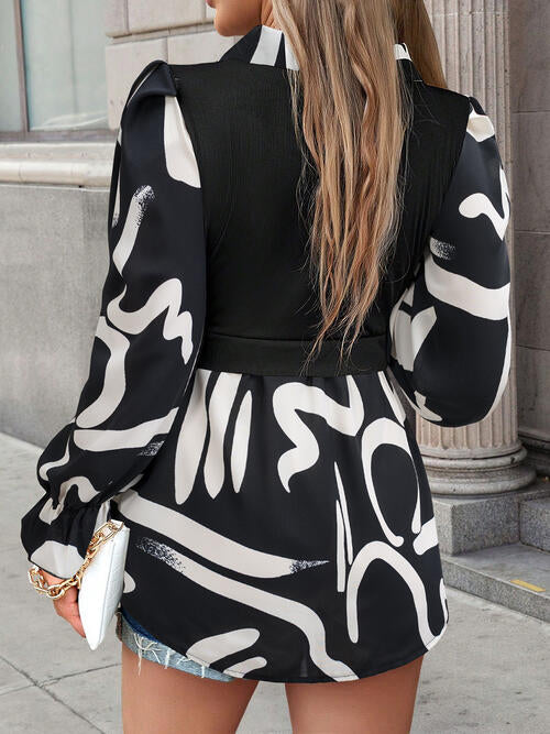 Collared Neck Contrast Print Long Sleeve Shirt