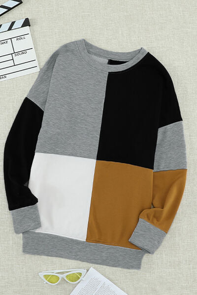 Color Block Round Neck Sweatshirt