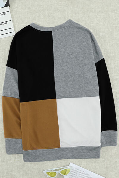 Color Block Round Neck Sweatshirt
