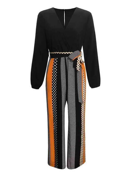 Color Block Surplice Neck Tied Jumpsuit