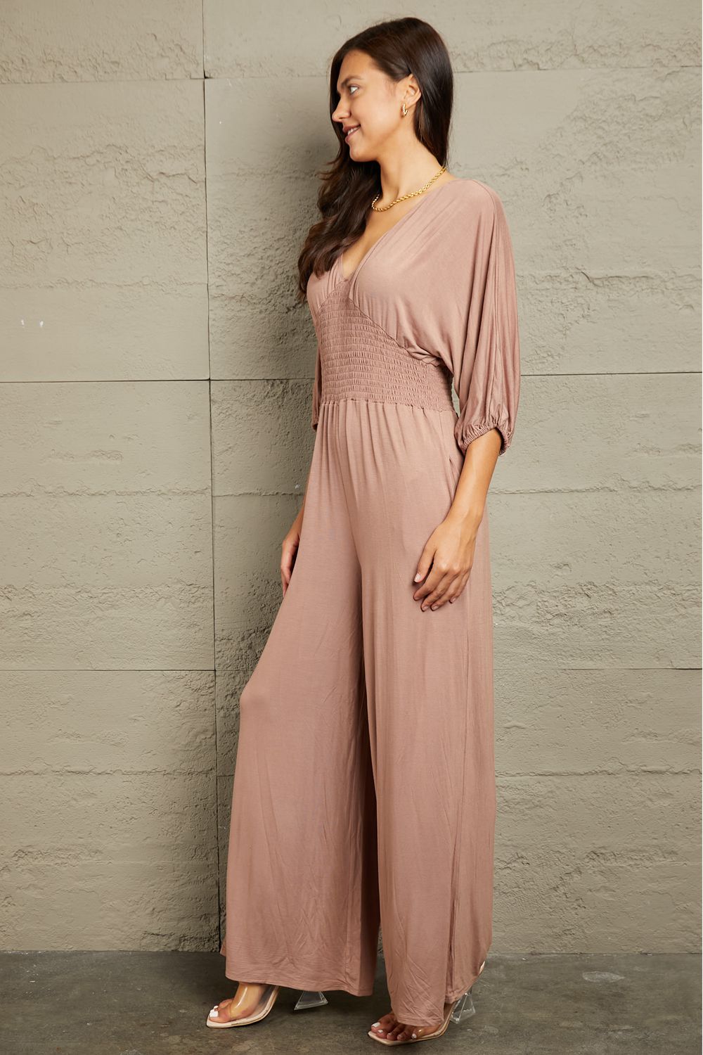 Smock Waist Wideleg Jumpsuit