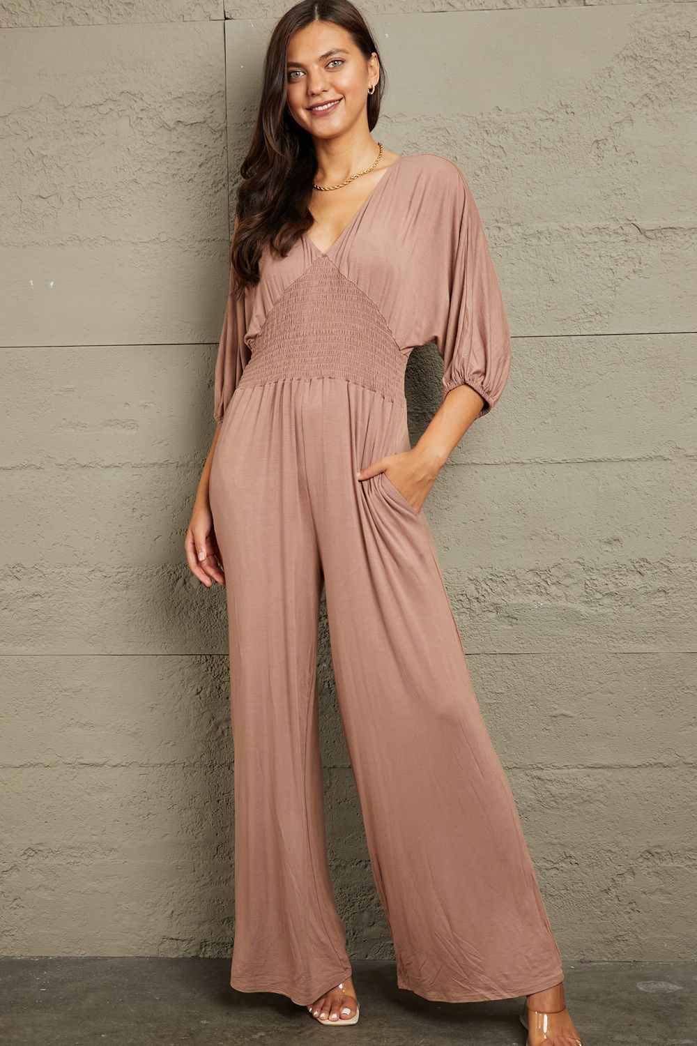 Smock Waist Wideleg Jumpsuit