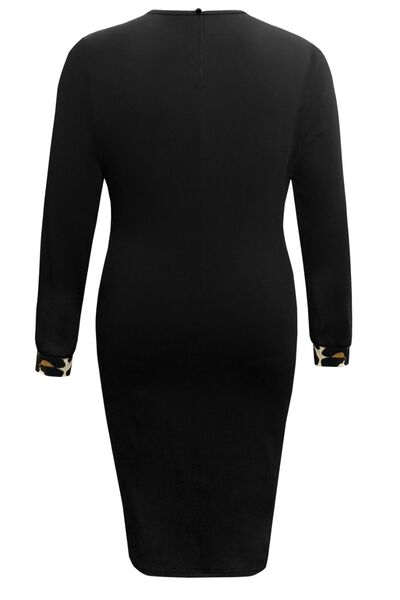 Leopard Round Neck Long Sleeve Dress