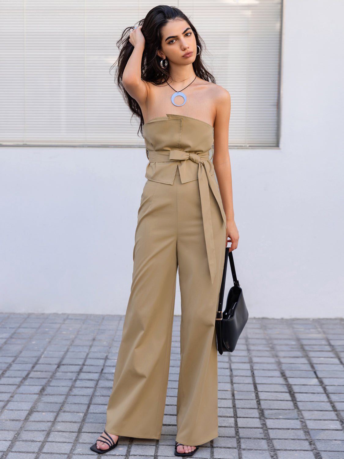 Strapless Tie Waist Jumpsuit