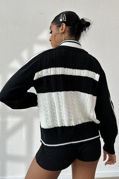 Knit Color Block Raglan Sleeve Cardigan