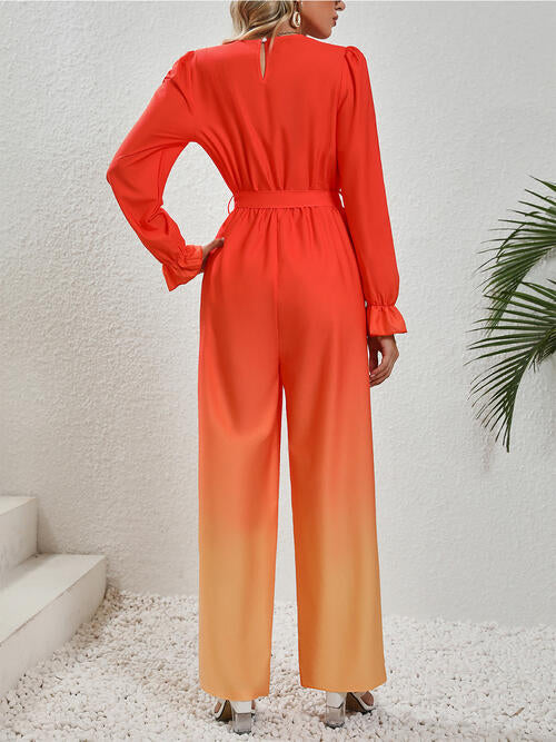 Tie Front Flounce Sleeve Jumpsuit