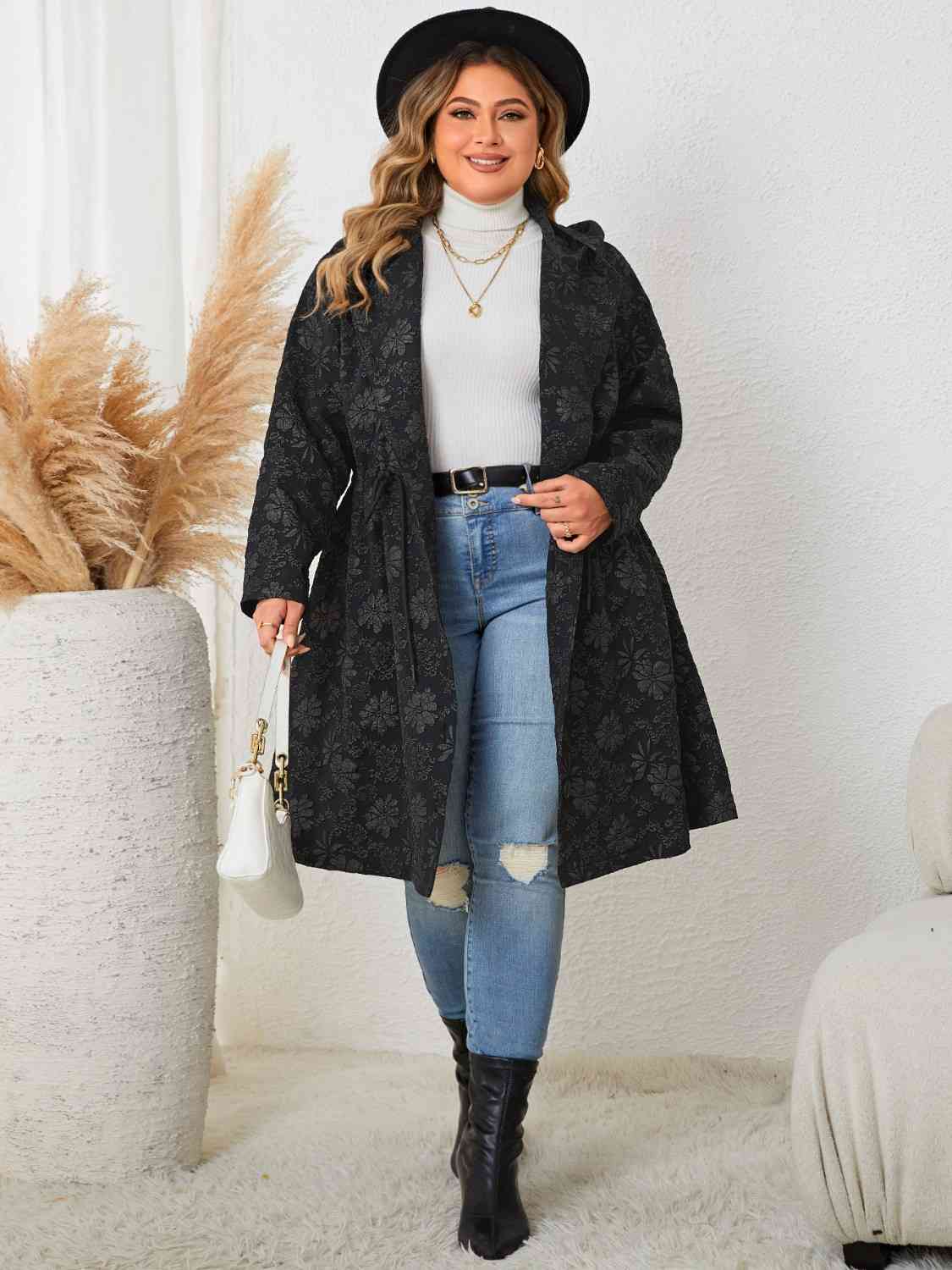 Long Sleeve Hooded Trench Style Coat