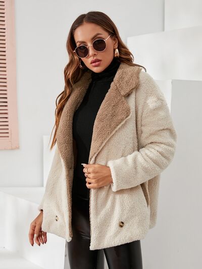 Fuzzy Button Up Dropped Shoulder Coat