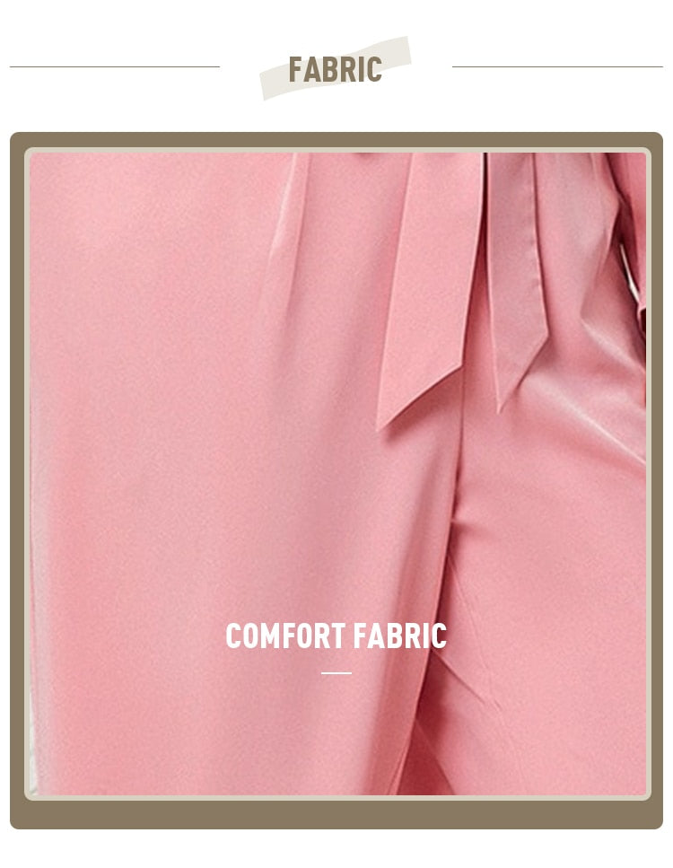 Elegant O-Neck Pink Tie Belt Button Down Fashion Long Sleeve Commuter Jumpsuit