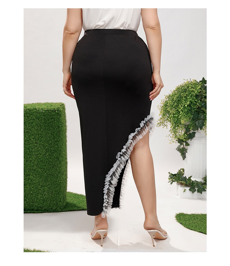 Wrap Hip Ruffle Asymmetrical Hem Skirt