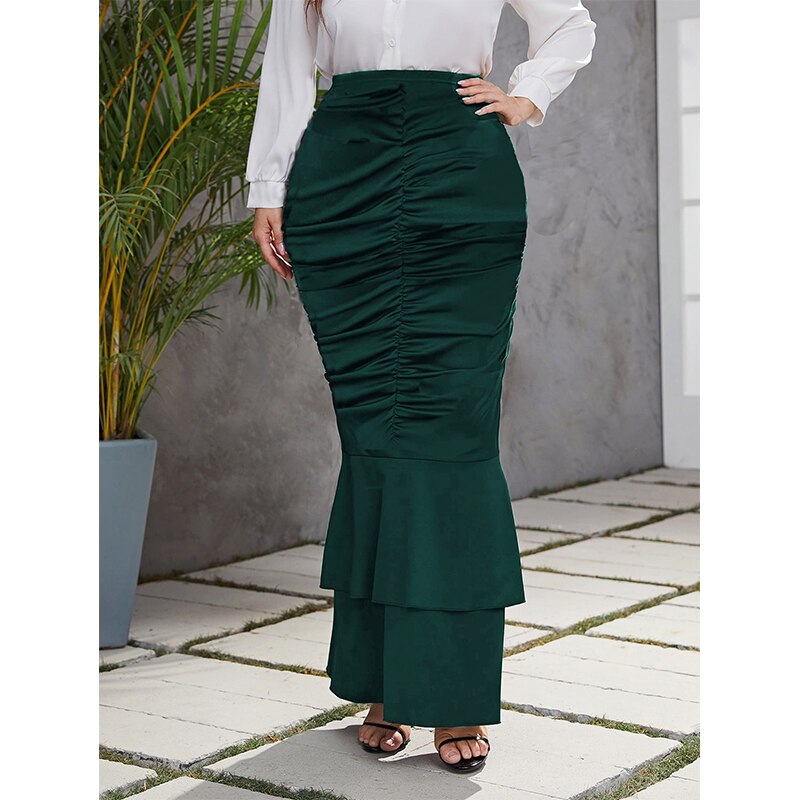 Elegant Plus Size Pencil Hem Tiered Waist Ankle-Length Skirt